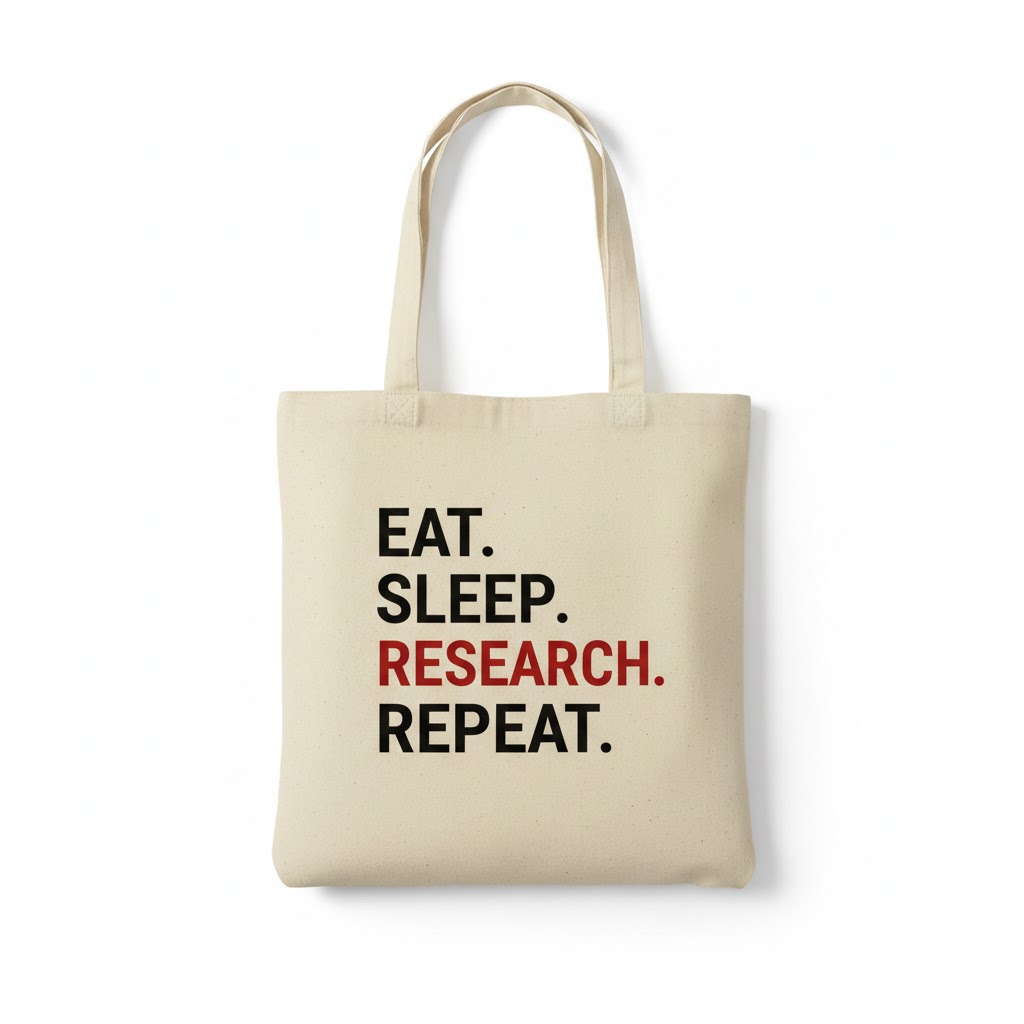 Motivational Canvas Tote Bag for Everyday Use – Eat. Sleep. Research. Repeat.